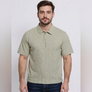 Zara polo shirt men size L short sleeve light green 1/4 zip